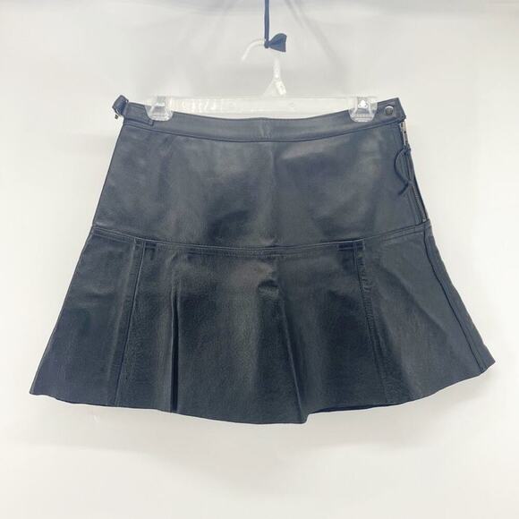 Vintage Newport News leather min skirt flare black avant-garde grunge chic biker - Picture 1 of 11